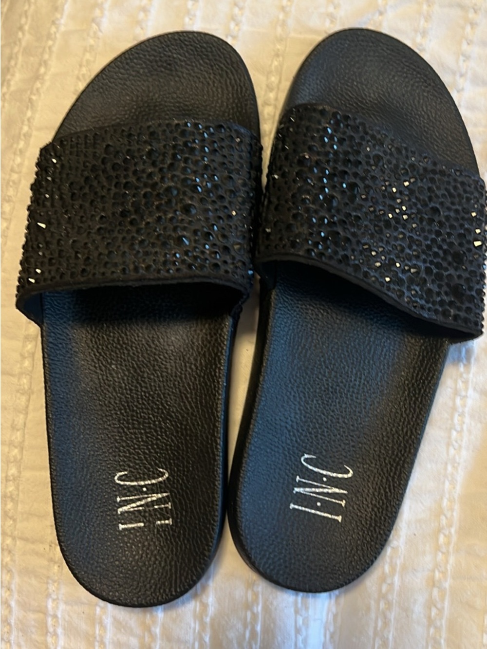 INC International Concepts Black Sequin Slide Sandals